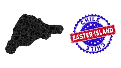 Easter Island Map Polygonal Mesh and Distress Bicolor Stamp Stock Illustration