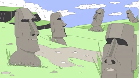 Easter island Moai statues line cartoon animation Stock Footage 301228018