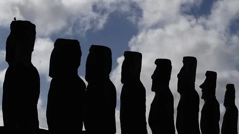 Easter island monuments at dusk Stock Footage 77047419