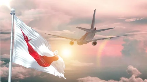 Easter Island Rapa Nui flag Waving Realistic With Sky Plane Takes Off Stock Footage 294599156