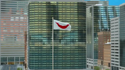 Easter Island Rapa Nui Flag 3D Render Animation on Pole with Modern Business Stock-Footage 332881741