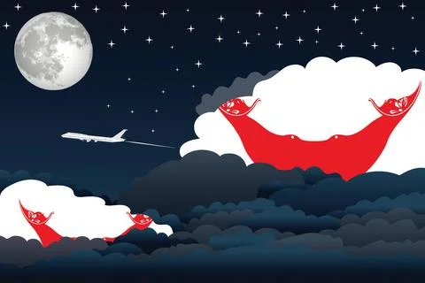 Easter Island - Rapa Nui Night Clouds Airplane Vector Illustration Stock Illustration