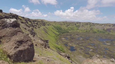 Easter Island Rapa Nui Rano Kau Crater 2 Panning Video stock 83859323