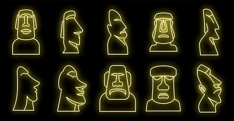 Easter Island statue icons set vector neon Stock Illustration