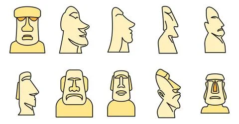 Easter Island statue icons set vector color Stock Illustration