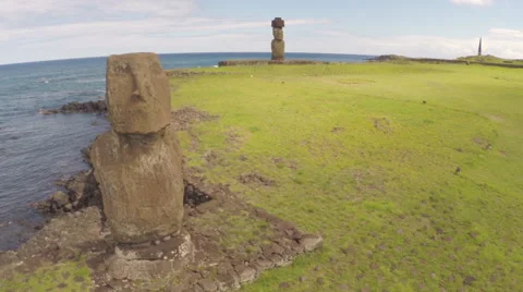 Easter Island Statues - Tahai 01 - Aerial Stock Footage
