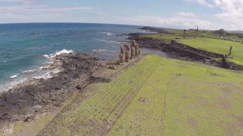 Easter Island Statues - Tahai 01 - Aerial Stock Footage