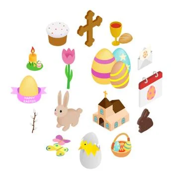 Easter isometric 3d icons Stock Illustration