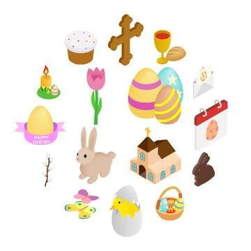 Easter isometric 3d icons Stock Illustration