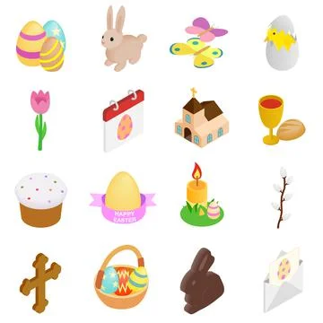 Easter isometric 3d icons イラスト素材