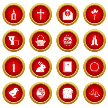 Easter items icon red circle set Illustrazione stock