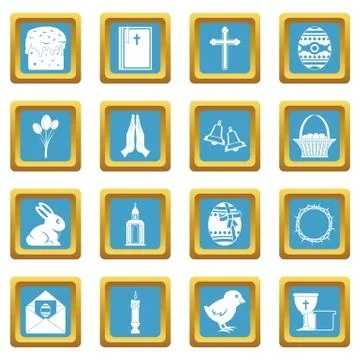 Easter items icons azure Stock Illustration