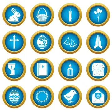 Easter items icons blue circle set Stock Illustration
