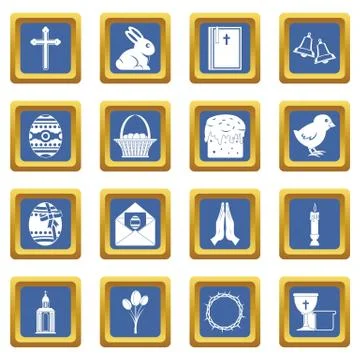 Easter items icons set blue Stock Illustration