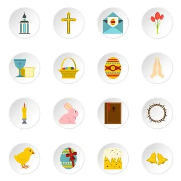 Easter items icons set in flat style Stock Illustration