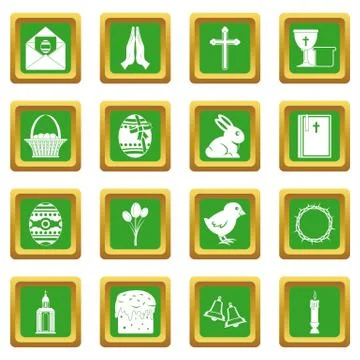 Easter items icons set green Stock Illustration