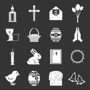 Easter items icons set grey vector Illustrazione stock