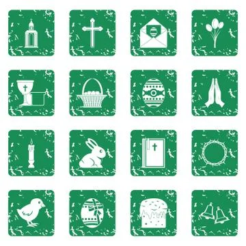 Easter items icons set grunge Stock Illustration