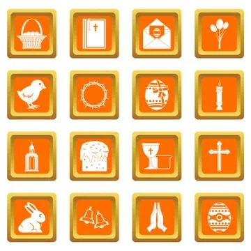 Easter items icons set orange Stock Illustration