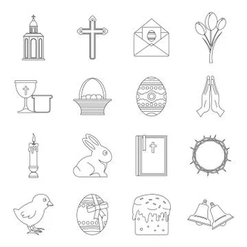 Easter items icons set, outline style Illustrazione stock