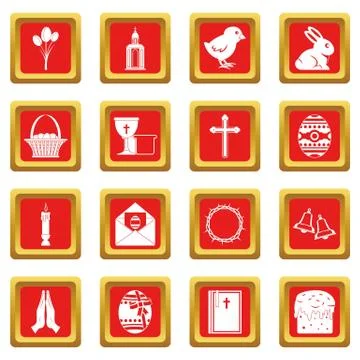Easter items icons set red Stock Illustration