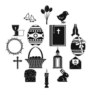 Easter items icons set, simple style 스톡 일러스트