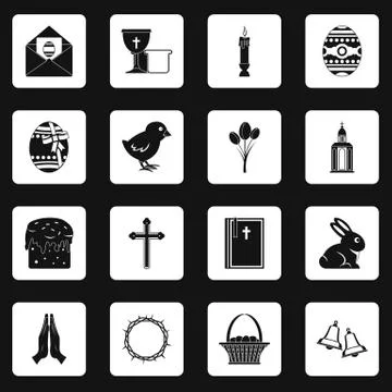 Easter items icons set squares Illustrazione stock
