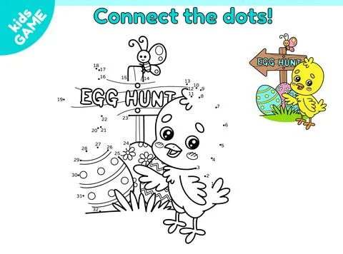 Easter kids game Connect the dots and draw chick Stock Illustration
