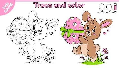 Easter kids game Tracing lines with cartoon rabbit Stock Illustration