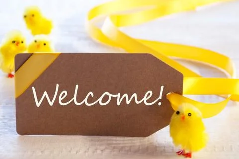 Easter Label, Chicks, Text Welcome Stock Photos