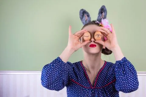 Easter lady with bunny ears Stock Photos