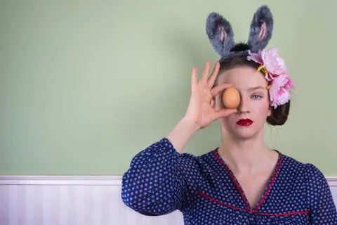 Easter lady with egg Stock Photos