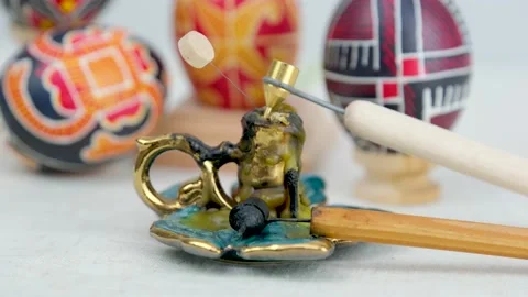 Easter large banner with painted eggs with different patterns in red black blue Stock Footage 235311725