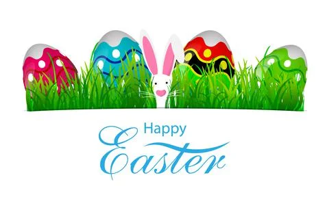 Easter Lawn with Easter Eggs and Bunny Stock Illustration