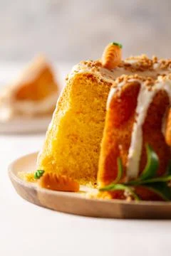 Easter lemon cake with icing and easter decoration. Easter gugelhupf cake wit Stock Photos