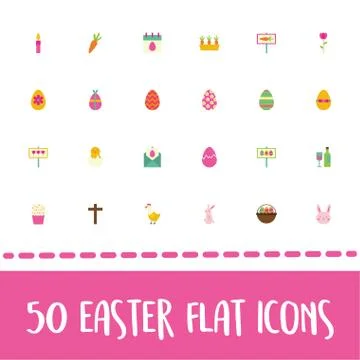 Easter lettering with bundle of spring set flat icons Stock Illustration