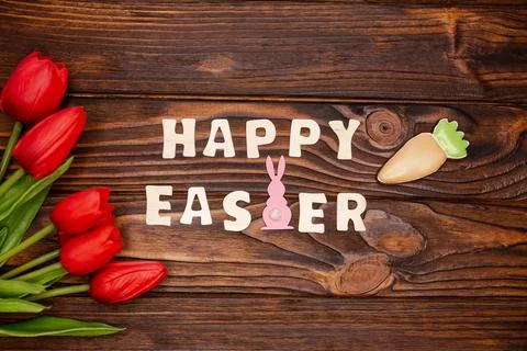Easter lettering with cookies with copyspace, easter holiday card. Stock Photos