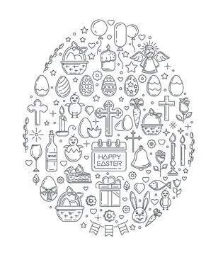 Easter line icon set. Easter symbols collection Stock Illustration