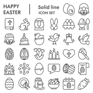 Easter line icon set, Happy spring holiday symbols set collection or vector Stock Illustration