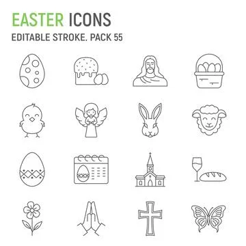 Easter line icon set Stock Illustration