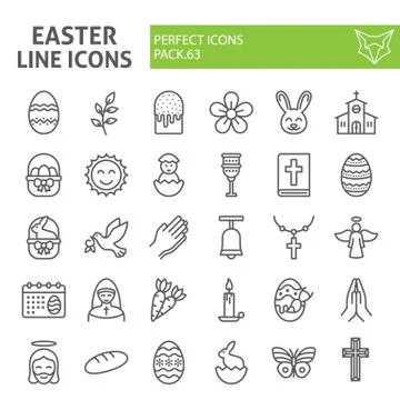 Easter line icon set, spring holiday symbols collection, vector sketches, logo Illustrazione stock