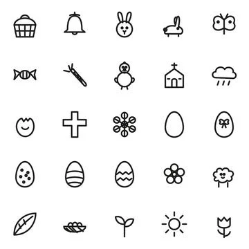 Easter line icons set, 25 outline icons Stock Illustration