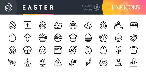 Easter Line Icons Set with Editable Stroke Stock Illustration