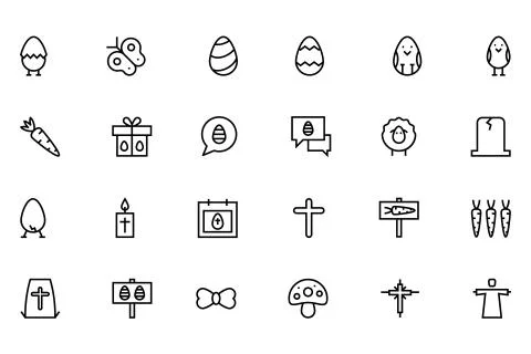 Easter Line Vector Icons Set Stock Illustration