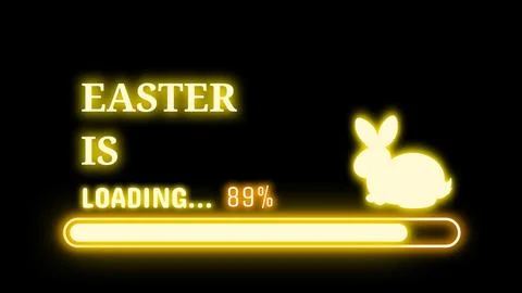 Easter is loading sign in bright yellow colour with rabbit icon on black ba.. Illustrazione stock