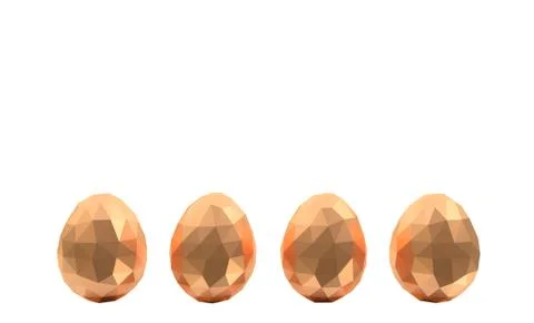 Easter low poly polygonal golden eggs four white background no reflection Illustrazione stock