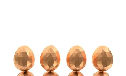 Easter low poly polygonal polygon golden eggs four white background Stock Illustration