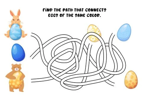 Easter Maze Game Match the Eggs by Color Kids Activity Stock Illustration