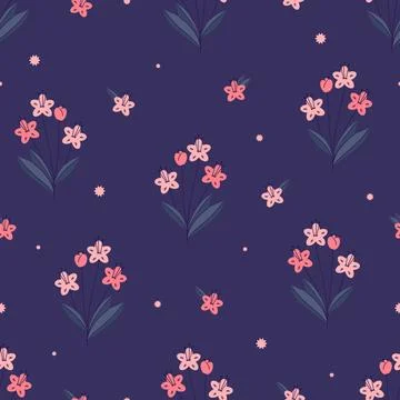 Easter meadow seamless pattern. Leaves and flowers spring simple background.. Stock Illustration