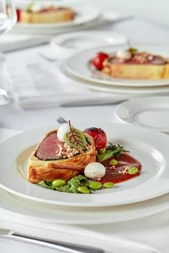 Easter meat roll, meatloaf for Easter dinner. Beautifully decorated catering Stock Photos